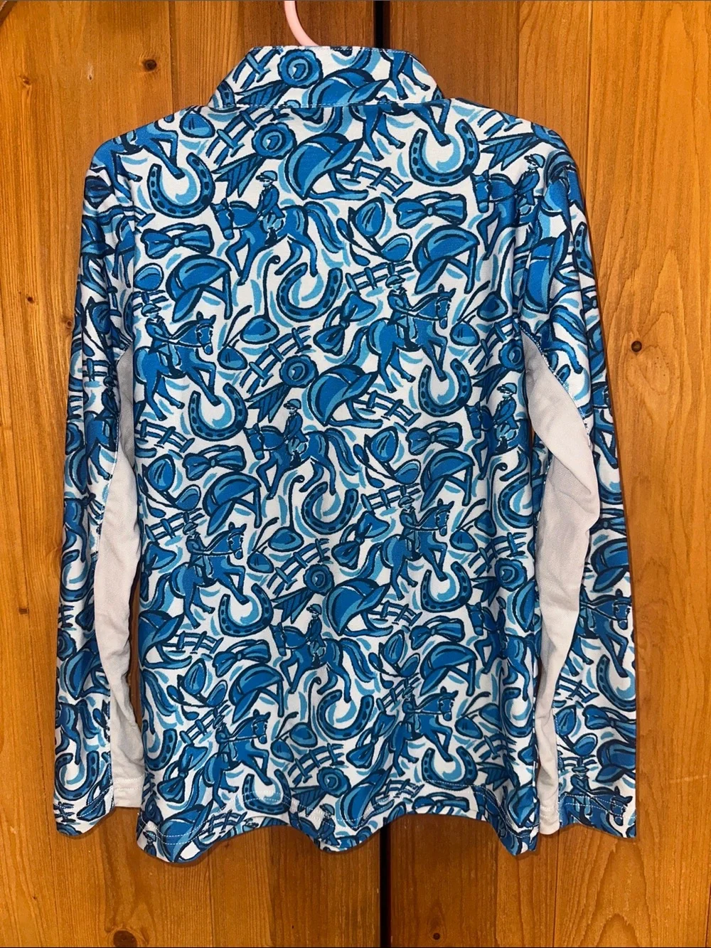 Kids Blue Equestrian Print Half-Zip Top